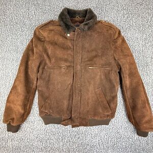 Vintage He-Man Men’s Suede Leather Bomber Jacket Faux Shearling EU 56 XL